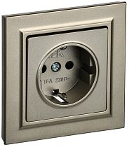 Розетка BRITE одноместная с заземлением с защитными шторками 16А в сборе РСР14-1-0-БрШ шампань  IEK