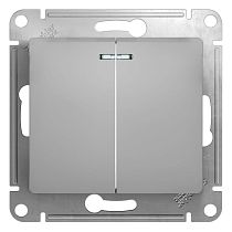 Glossa Алюминий Выключатель 2 клавишный  с подсветкой  сх.5а, 10АХ Systeme Electric (Schneider Electric)