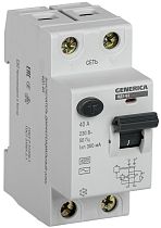 Выключатель дифференциального тока двухполюсный 40А 300мА тип AC ВД1-63 GENERICA IEK Выключатель дифференциального тока двухполюсный 40А 300мА тип AC ВД1-63 GENERICA IEK