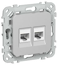 FLITE Розетка 2-местная компьютерная RJ45 категория 5Е UTP РК5е-2-0-ФлА алюминий IEK