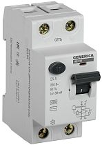 Выключатель дифференциального тока двухполюсный 25А 30мА тип AC ВД1-63 GENERICA IEK Выключатель дифференциального тока двухполюсный 25А 30мА тип AC ВД1-63 GENERICA IEK