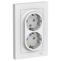 AtlasDesign Белый Розетка с заземлением двойная, 16А, (в сборе с рамкой) Systeme Electric (Schneider Electric)
