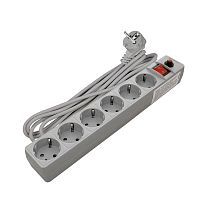 Фильтр сетевой ПВС 3*0,75 6 гнезд, выключатель с индикацией, с заземлением, защитные шторки, серый 7м UNIVERSAL