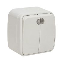 Минск Выключатель 2-клавишный ОП 10А с индикатором белый  EKF Basic