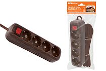 Удлинитель бытовой  У04В выключатель, 4 гнезда, 5метров,2П+3, ПВС 3х1мм2 "Эко" (бук) 16А/250В  TDM