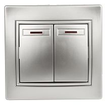 Выключатель ЭРА Intro Plano 1-105-03 10А 250В алюминий двухклавишный с подсветкой