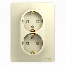 Glossa Бежевый Розетка двойная с заземлением со шторками (в сборе с рамкой) Systeme Electric (Schneider Electric)