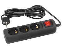 Удлинитель электрический ЭРА UX-3es-5m-B с заземлением с выключателем 3 розетки 5м ПВС 3x0,75мм2 10А черный