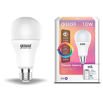 Лампа светодиодная Gauss Smart Home RGBВт E27 A60 10Вт 2700-6500K Лампа светодиодная Gauss Smart Home RGBВт E27 A60 10Вт 2700-6500K