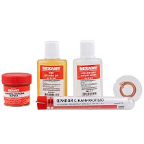Набор для пайки REXANT К1 универсальный (припой, флюс ПК, флюс СКФ, канифоль, оплетка) Набор для пайки REXANT К1 универсальный (припой, флюс ПК, флюс СКФ, канифоль, оплетка)