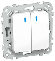 FLITE Выключатель 2-клавишный проходной с индикацией 10А ВС62-1-1-ФлБ белый IEK