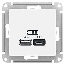 AtlasDesign Белый USB Розетка A+С, 5В/2,4 А, 2х5В/1,2 А Systeme Electric (Schneider Electric) AtlasDesign Белый USB Розетка A+С, 5В/2,4 А, 2х5В/1,2 А Systeme Electric (Schneider Electric)