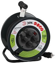 Удлинитель силовой ЭРА с заземлением и выключателем IP44 на металлической катушке 4 розетки 40м КГ 3