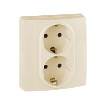 ETIKA Розетка 2-местная с заземлением с защитными шторками безвинтовое крепление 16А в сборе слоновая кость