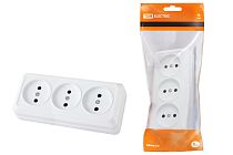 Розетка 3-х местная горизонтальная 2П открытой установки IP20 10A белая "Ладога"  TDM
