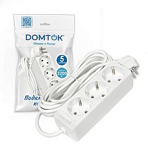 Удлинитель бытовой "DOMTOK" (ЛИДЕР) 3 гн. ПВС 3*0,75, 2,2кВт, з/к 5м