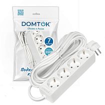 Удлинитель быт. "DOMTOK" 4гн., ПВС 3*1, 3,5кВт, с/з 7м Удлинитель быт. "DOMTOK" 4гн., ПВС 3*1, 3,5кВт, с/з 7м