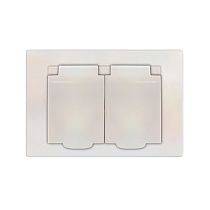 Розетка двухместная UNIVERSAL серия "Афина" с заземлением с крышкой, скрытой установки, 16А, 220В, жемчуг (еврослот)