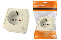 Розетка 2П+З открытой установки с з/ш IP20 16А, слоновая кость "Ладога"  TDM