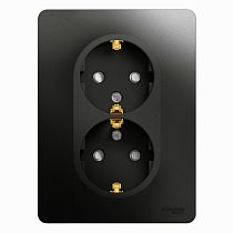 Glossa Антрацит Розетка 2 постовая с заземлением со шторками, 16А (в сборе с рамкой) Systeme Electric (Schneider Electric)