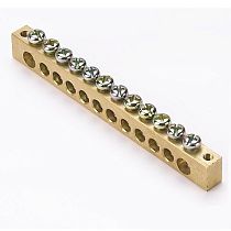 Шина PEN "ноль-земля" (8х12мм) 12 отверстий латунь крепеж по краям EKF PROxima Шина PEN "ноль-земля" (8х12мм) 12 отверстий латунь крепеж по краям EKF PROxima