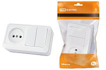 Блок комбинированный выкл. 2-кл. 10А + розетка 2П 10А 250В БКВР IP20 белый "Ладога"  TDM