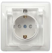 РСбш10-3-ККБ-44 Розетка 1местная с заземлением с защитными шторками с кр. керамика IP44 16А КВАРТА (белый)  IEK