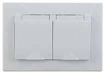 Розетка ЭРА Intro Plano 1-210-01 16А 250В IP44 белый двойная с заземлением с крышкой с шторками