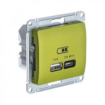 Glossa Фисташковый Розетка USB A + тип-C 45W высокоскор.заряд. QC, PD, механизм Systeme Electric (Schneider Electric) Glossa Фисташковый Розетка USB A + тип-C 45W высокоскор.заряд. QC, PD, механизм Systeme Electric (Schneider Electric)