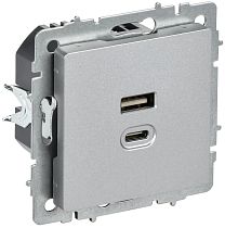 BRITE Розетка USB A+C 45Вт высокоскоростная зарядка РЮ11-2-БрА алюминий IEK