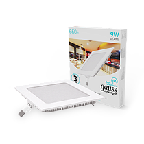 Встраиваемый светильник Gauss ультратонкий квадратный IP20 9Вт, 145х145х22мм, d130х130мм, 4000K 660lm
