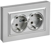 BRITE Розетка 2-местная с заземлением без защитных шторок плоская 16А в сборе РСПл12-3-БрА алюминий IEK