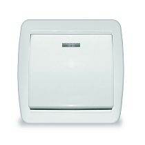 Выключатель одноклавишный с подсветкой UNIVERSAL серия "Клио", IP44, о/у, 10А, 220В, белый (еврослот)