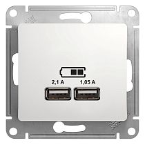 Glossa Белый USB Розетка, 5В/2100мА, 2х5В/1050мА Systeme Electric (Schneider Electric)
