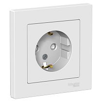 AtlasDesign Белый Розетка с заземлением со шторками 16А, (в сборе с рамкой) Systeme Electric (Schneider Electric)