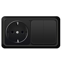 "Олимп" Блок Выкл. 2 кл.+ розетка с/з горизонт. черн.