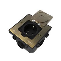 MultiDesk Лючок с розеткой 2К+З, 16А/250В, IP44 с монтажной коробкой для бетонных полов Античная латунь, тип MDK21