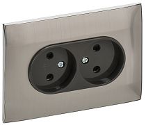 SKANDY Розетка 2-местная без заземления с защитными шторками 10А в сборе SK-R09N металл никель IEK