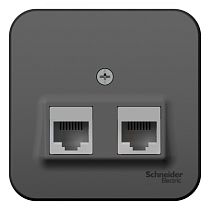 Blanca открытая установка с изолированной пластиной Антрацит Розетка 2 постовая компьютерная RJ45, кат.5E, Systeme Electric (Schneider Electric)