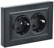 BRITE Розетка 2-местная с заземлением без защитных шторок 16А в сборе РС12-3-БрЧ черный  IEK