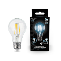 Лампа светодиодная Gauss Filament A60 E27 6Вт 630lm 4100К