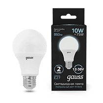 Лампа Gauss A60 AC12-36V 10W 860lm 4100K E27 LED 1/10/100