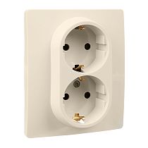 ETIKA Розетка 2местная с заземлением с защитными шторками 16А в сборе слоновая кость
