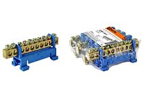 Шина "N" нулевая с изолятором на DIN-рейку 6x9мм стойка мал. 10 групп  TDM