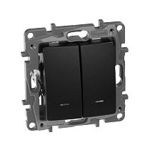 ETIKA Выключатель 2-клавишный с подсветкой/индикацией 10А безвинтовое крепление антрацит