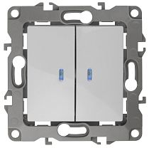 Выключатель ЭРА 12 12-1105-01 10А 250В белый двухклавишный с подсветкой