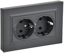 BRITE Розетка 2-местная с заземлением без защитных шторок плоская 16А в сборе РСПл12-3-БрГ графит IEK