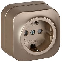 GLORY Розетка 1-местная для открытой установки с заземлением с защитными шторками 16А РСш20-3-ХШм шампань матовый IEK