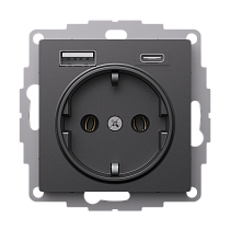 AtlasDesign Базальт Розетка 16А с 2 USB A+C, 5В/2,4А/3,0А, 2х5В/1,5А, механизм Systeme Electric (Schneider Electric)