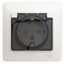 Glossa Перламутр Розетка с заземлением со шторками с крышкой, 16А, IP44 (в сборе с рамкой) Systeme Electric (Schneider Electric)